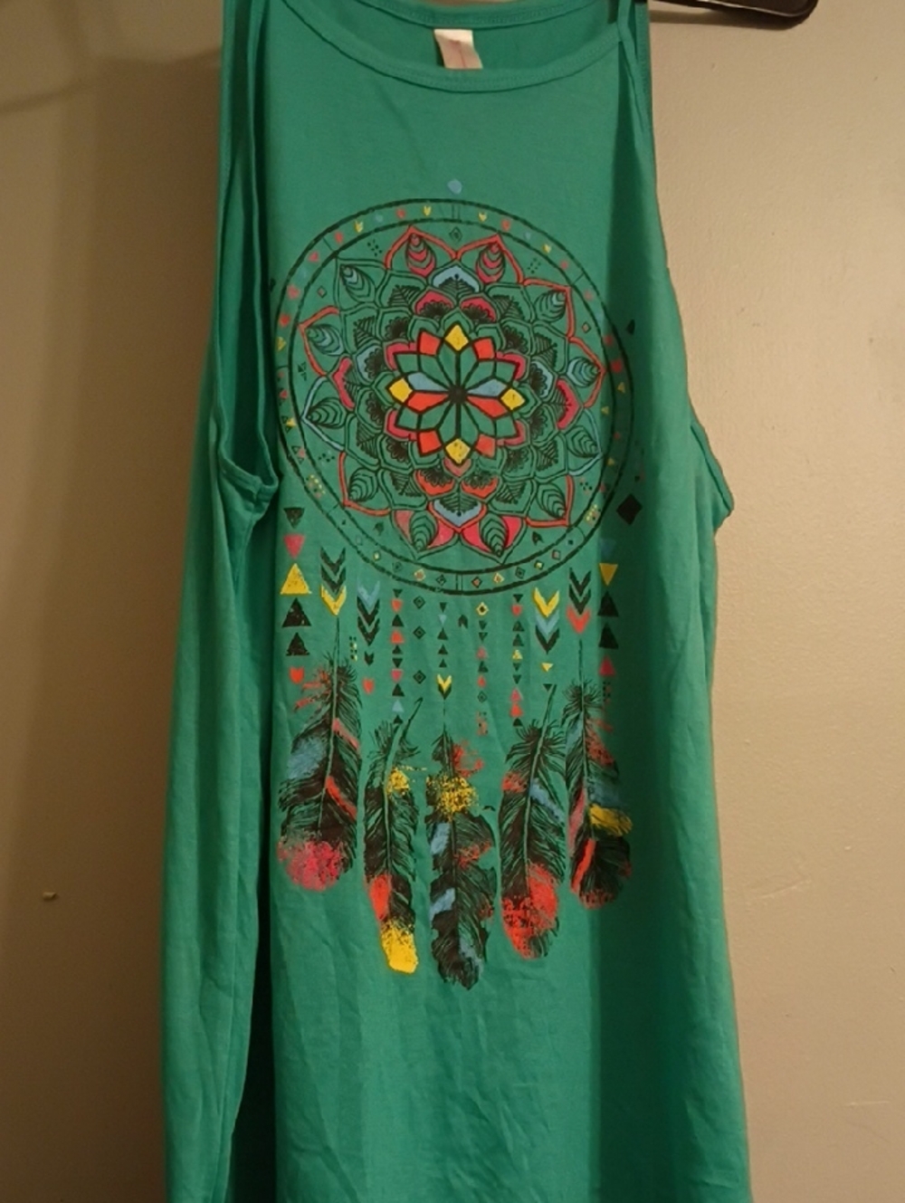 No Boundaries Teal Green Tank Top with Multicolor Dreamcatcher Print